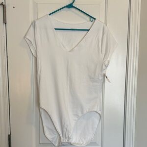 Old Navy White V-Neck Short Sleeve Bodysuit